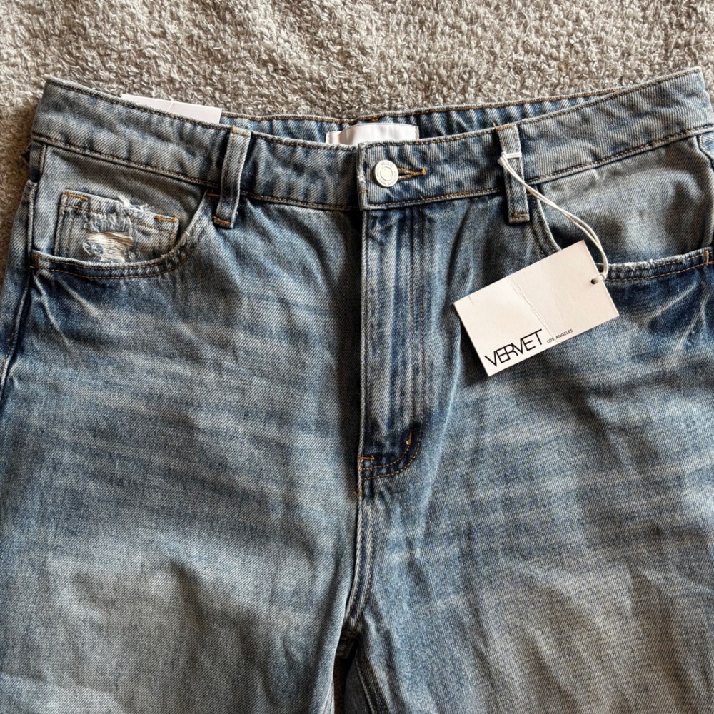 Vervet Crystal 90s Vintage High Rise Distressed Straight Leg Jeans Sz 30 Rip NWT - Picture 2 of 8
